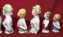 10 Antique ASSORTED Porcelain HALF DOLLS Pin Cushion Dolls Bonnet German Japan