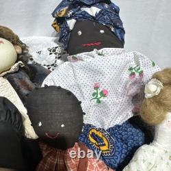 11 Vintage Estate Lot Folk Art Dolls Amish Signed &Little Women Signed Bundle