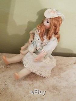 112 Scale Vintage Handmade Child Porcelain Doll holding tiny doll- Jill Nix