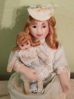 112 Scale Vintage Handmade Child Porcelain Doll holding tiny doll- Jill Nix