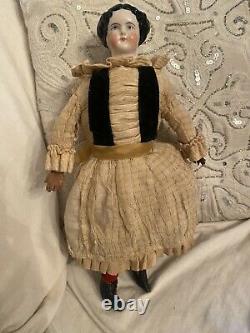 12.5 Antique German Pink Tint High Brow Civil War Era China Doll Antique Body