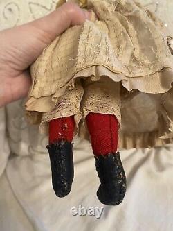 12.5 Antique German Pink Tint High Brow Civil War Era China Doll Antique Body