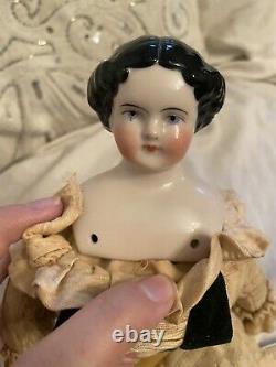 12.5 Antique German Pink Tint High Brow Civil War Era China Doll Antique Body