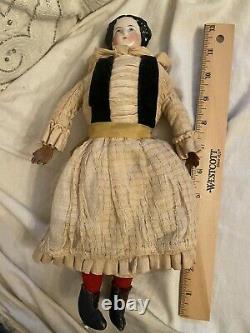 12.5 Antique German Pink Tint High Brow Civil War Era China Doll Antique Body