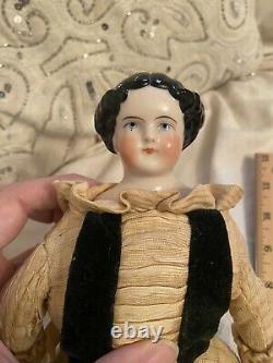 12.5 Antique German Pink Tint High Brow Civil War Era China Doll Antique Body