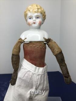 12 Antique Porcelain German Hertwig China Head Doll Blonde 1890-1900's #A