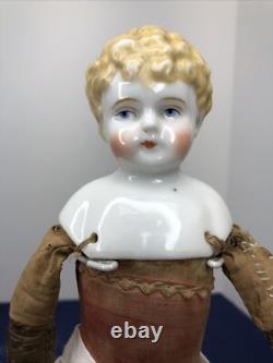 12 Antique Porcelain German Hertwig China Head Doll Blonde 1890-1900's #A