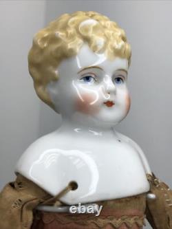 12 Antique Porcelain German Hertwig China Head Doll Blonde 1890-1900's #A