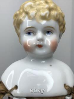 12 Antique Porcelain German Hertwig China Head Doll Blonde 1890-1900's #A