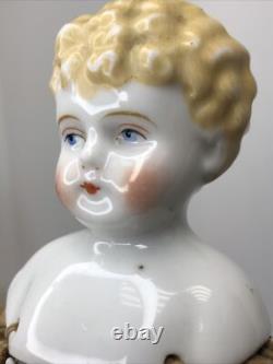 12 Antique Porcelain German Hertwig China Head Doll Blonde 1890-1900's #A