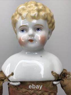 12 Antique Porcelain German Hertwig China Head Doll Blonde 1890-1900's #A