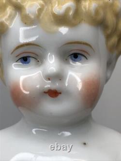 12 Antique Porcelain German Hertwig China Head Doll Blonde 1890-1900's #A