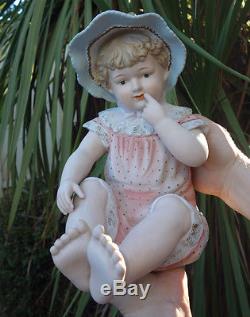 12 large Vintage Bisque Porcelain Baby Piano figurine girl Doll handp. German
