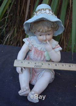12 large Vintage Bisque Porcelain Baby Piano figurine girl Doll handp. German