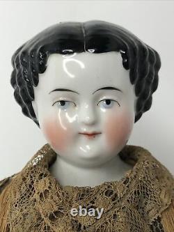 13.5 Antique Bisque German China Head Doll ABG Flat Top 1880-1890's As Is #A