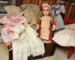 13 Antique French Doll Bebe Jumeau Trunk Clothes Trousseau Dress Coat Sailor