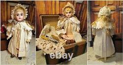 13 Antique French Doll Bebe Jumeau Trunk Clothes Trousseau Dress Coat Sailor