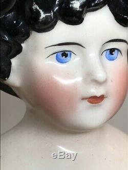14 Antique Porcelain Kling German China Head Doll Black Hair 176-z Cloth Body L