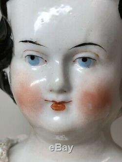15.5 Antique German Porcelain China Head Doll AW Kister High Brow 1860-70s #A