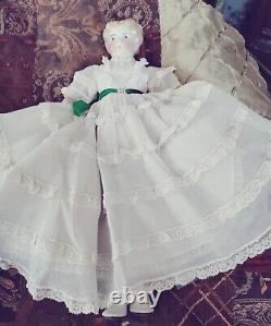 15 Antique ABG China Head Doll #139 Dressed In Mm. Alex. Scarlett Dress