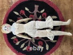 15 Antique China Head Doll Blond Highly Molded Hair #184 Wooden Arms Slippers