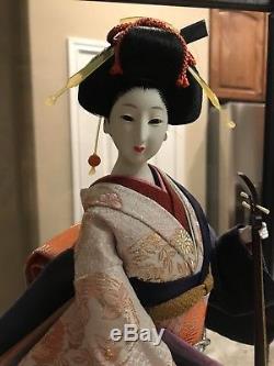 16.5 Vintage Collectible Porcelain Japanese Geisha Doll in Kimono with Shamisen