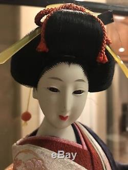 16.5 Vintage Collectible Porcelain Japanese Geisha Doll in Kimono with Shamisen