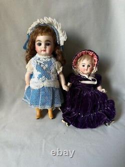 16.5cm Two German All Bisque Antique Doll Jointed fixed eyes Damage & Repair