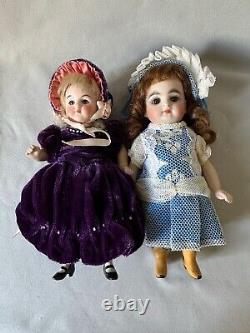 16.5cm Two German All Bisque Antique Doll Jointed fixed eyes Damage & Repair