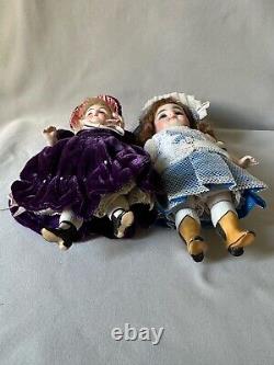 16.5cm Two German All Bisque Antique Doll Jointed fixed eyes Damage & Repair