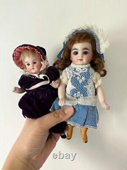 16.5cm Two German All Bisque Antique Doll Jointed fixed eyes Damage & Repair