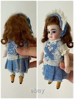 16.5cm Two German All Bisque Antique Doll Jointed fixed eyes Damage & Repair