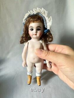 16.5cm Two German All Bisque Antique Doll Jointed fixed eyes Damage & Repair