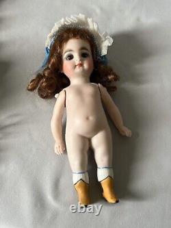 16.5cm Two German All Bisque Antique Doll Jointed fixed eyes Damage & Repair