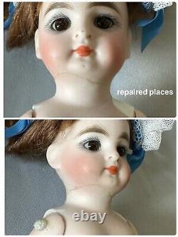 16.5cm Two German All Bisque Antique Doll Jointed fixed eyes Damage & Repair