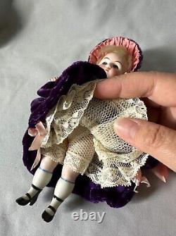 16.5cm Two German All Bisque Antique Doll Jointed fixed eyes Damage & Repair