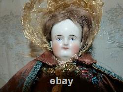 16 Alt Beck G Antique Biedermeier Bald China Head Doll/Bonnet orig wig/dress