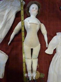 16 Alt Beck G Antique Biedermeier Bald China Head Doll/Bonnet orig wig/dress