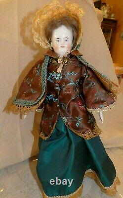 16 Alt Beck G Antique Biedermeier Bald China Head Doll/Bonnet orig wig/dress