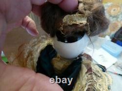 16 Alt Beck G Antique Biedermeier Bald China Head Doll/Bonnet orig wig/dress