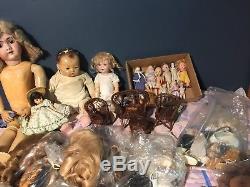 168 pc Lot Vintage & Antique Dolls & Accessories Porcelain Handwerck Marseille