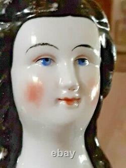 17-18 Rare Early China Head Doll With Very Unusual Hair Do Leather Early Body