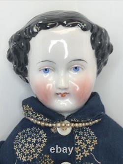 17 Antique German Porcelain China Head Doll Conte Boehme Flat Top 1870 #o