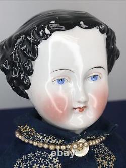 17 Antique German Porcelain China Head Doll Conte Boehme Flat Top 1870 #o