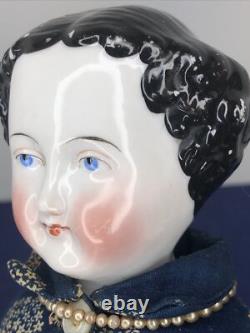 17 Antique German Porcelain China Head Doll Conte Boehme Flat Top 1870 #o