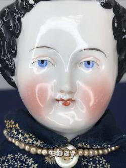 17 Antique German Porcelain China Head Doll Conte Boehme Flat Top 1870 #o