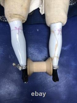 17 Antique German Porcelain China Head Doll Conte Boehme Flat Top 1870 #o