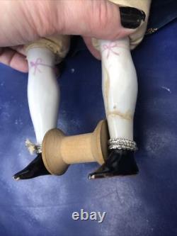 17 Antique German Porcelain China Head Doll Conte Boehme Flat Top 1870 #o