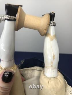 17 Antique German Porcelain China Head Doll Conte Boehme Flat Top 1870 #o