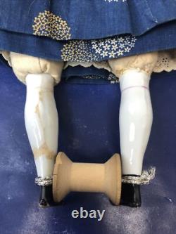 17 Antique German Porcelain China Head Doll Conte Boehme Flat Top 1870 #o